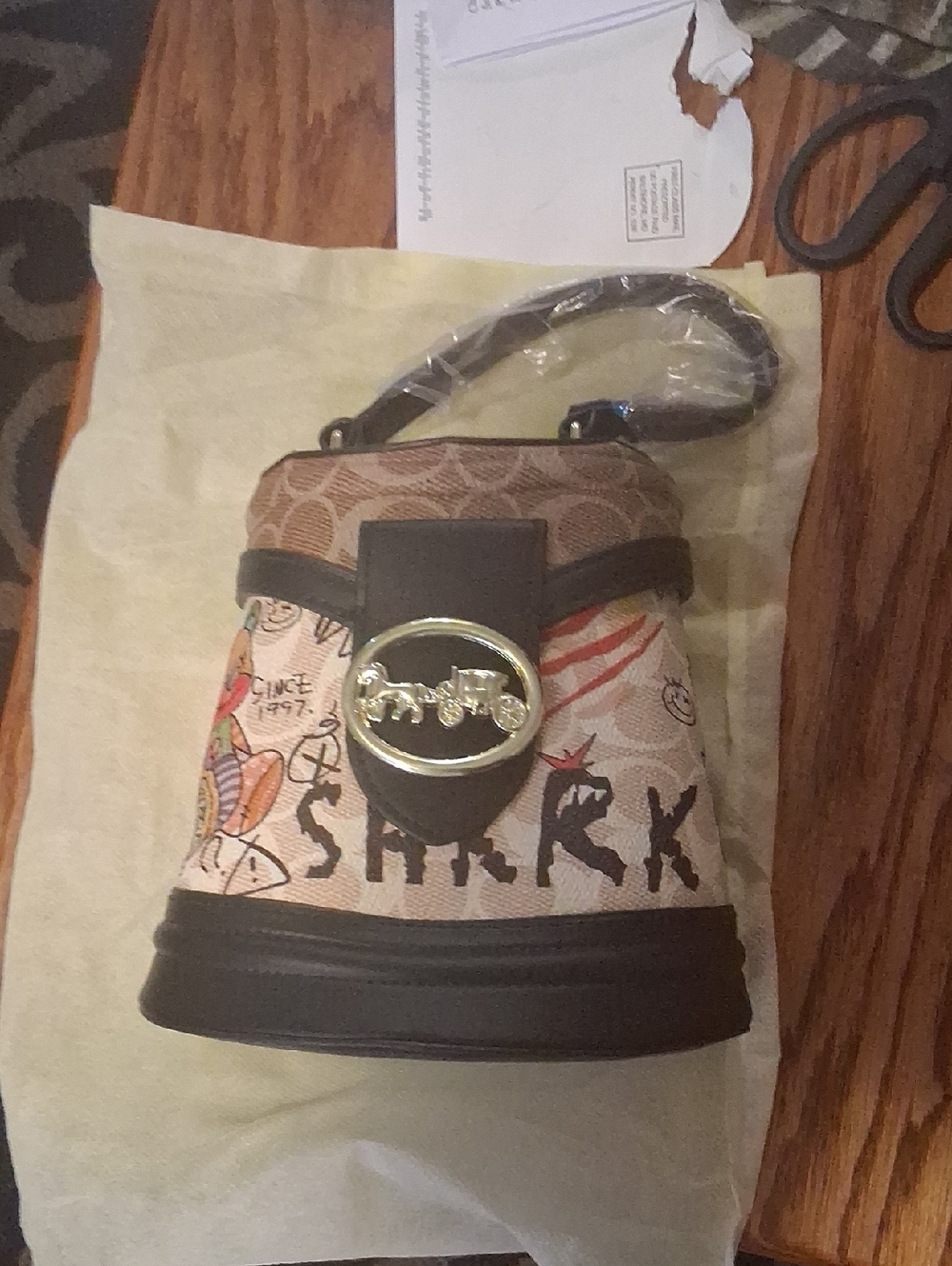 Designer-Inspired Beige and Brown Graphic Crossbody Bag